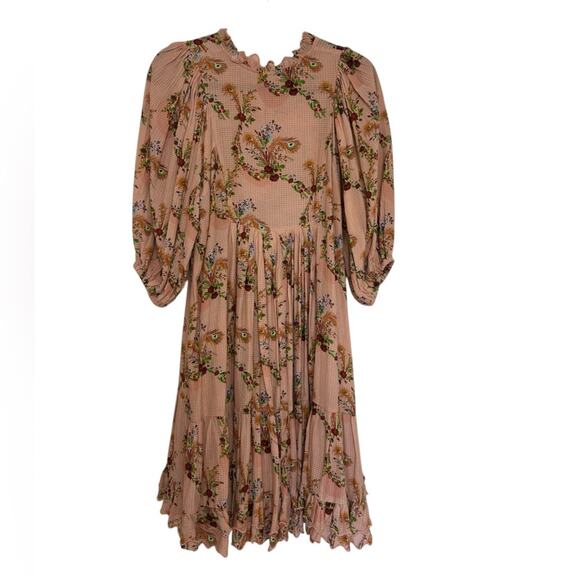ByTiMo Floral Dobby Textured Ruffle Puff Sleeve Dress - Size S - Picture 4 of 7